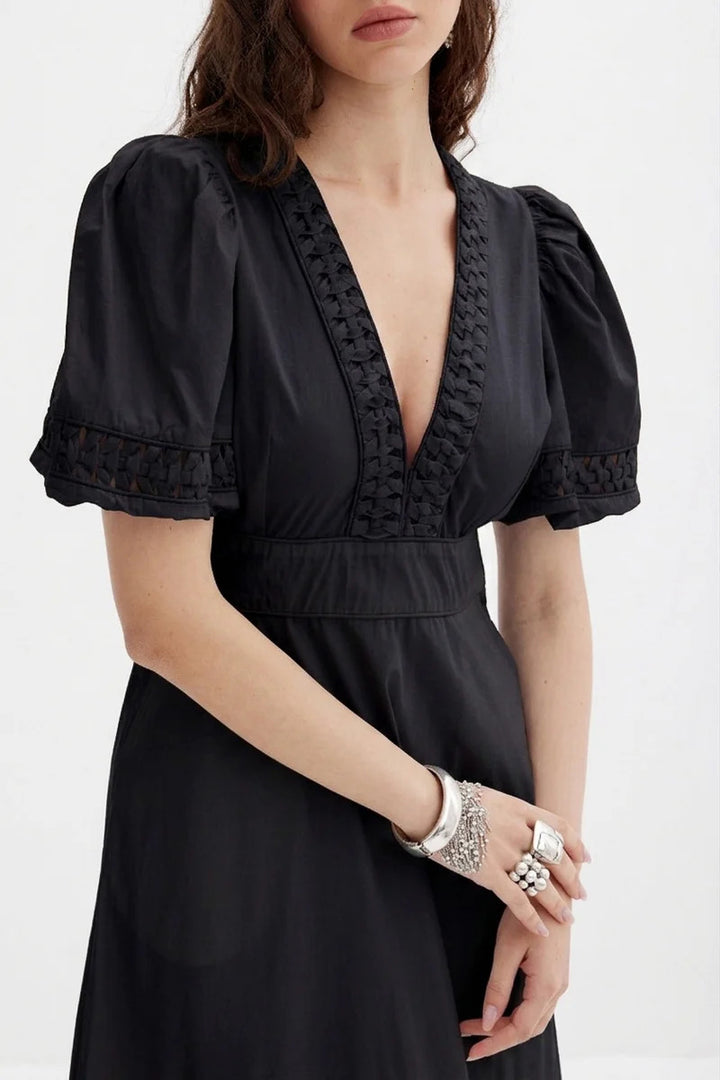Scarlett Poppies Odessa Dress – Zwart-100% katoen poplin-DAMES JURKEN-Zwart