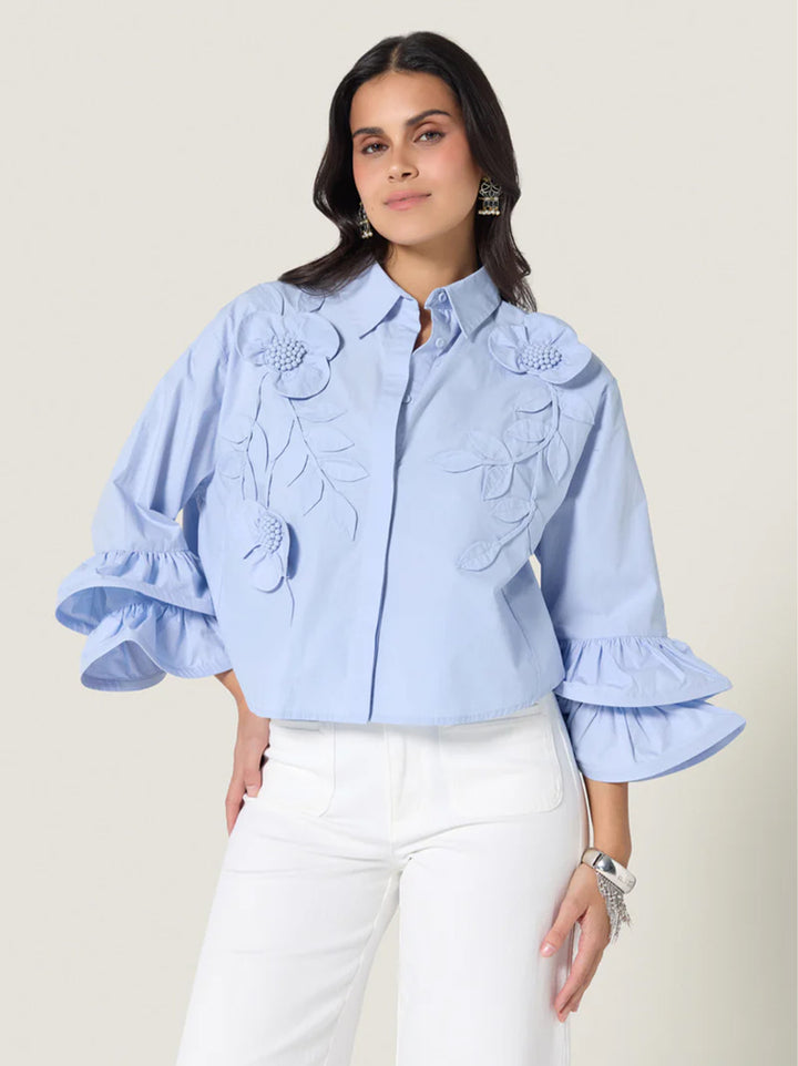 Scarlett Poppies Siena Top – Blauw-100% katoen-DAMES TOPS & BLOUSES-Blauw