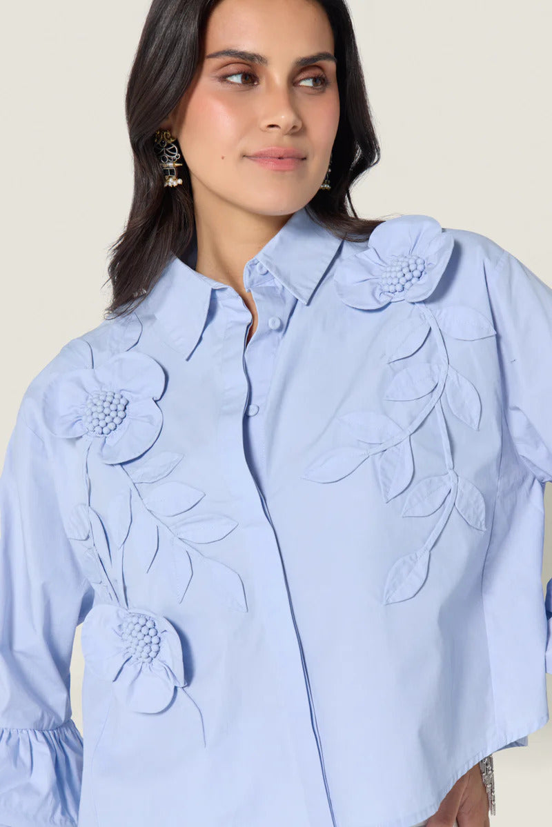 Scarlett Poppies Siena Top – Blauw-100% katoen-DAMES TOPS & BLOUSES-Blauw