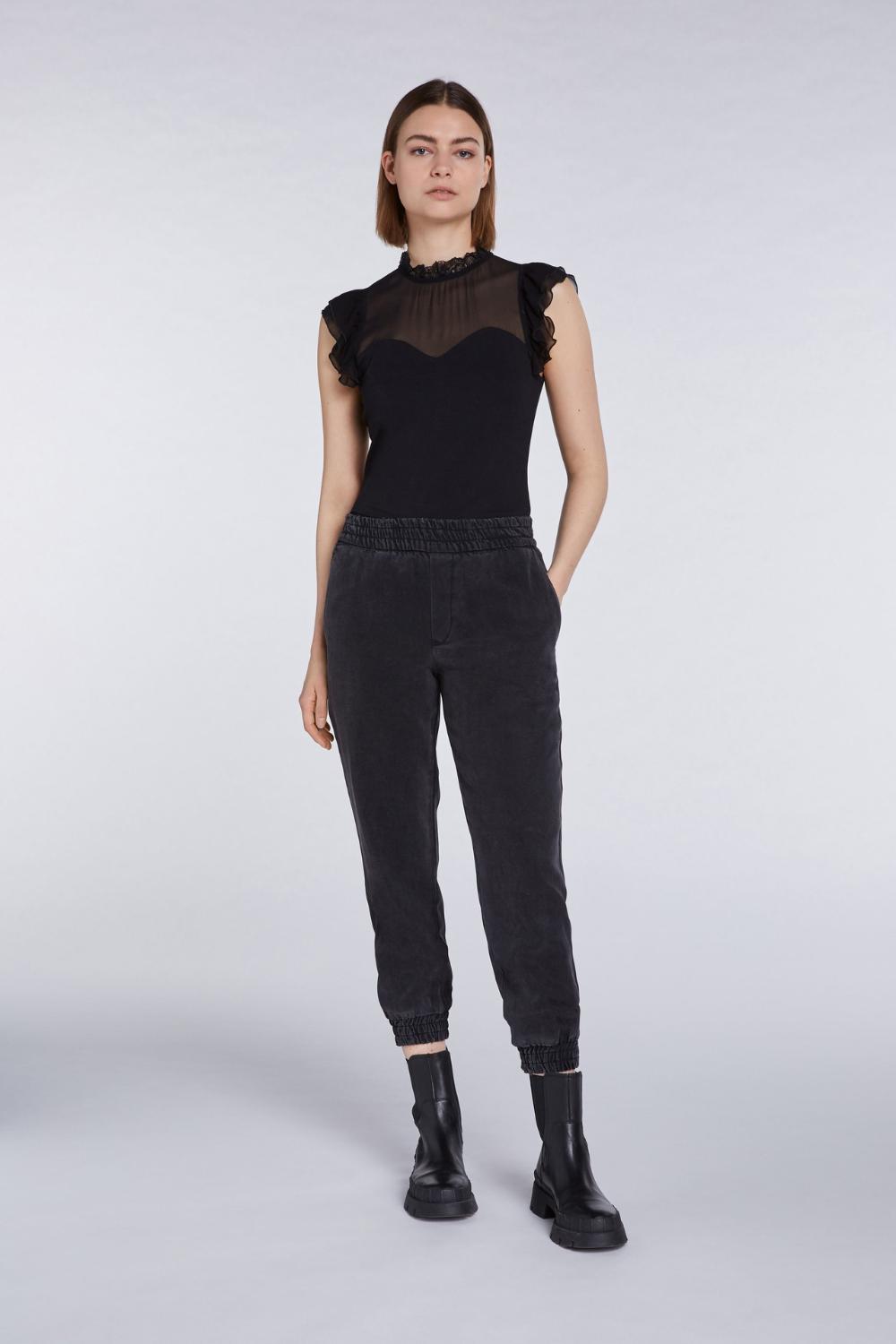 SET pantalon-100% lyocell-DAMES BROEKEN-Zwart