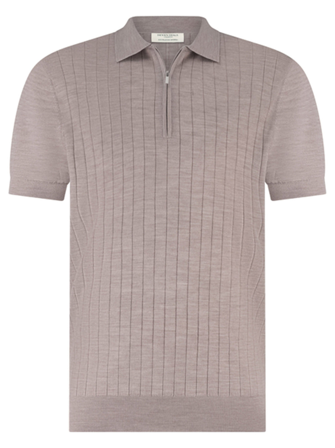 Seven Dials Brentt wollen polo met rits – Beige-100% wol-HEREN POLO'S & T-SHIRTS-Beige