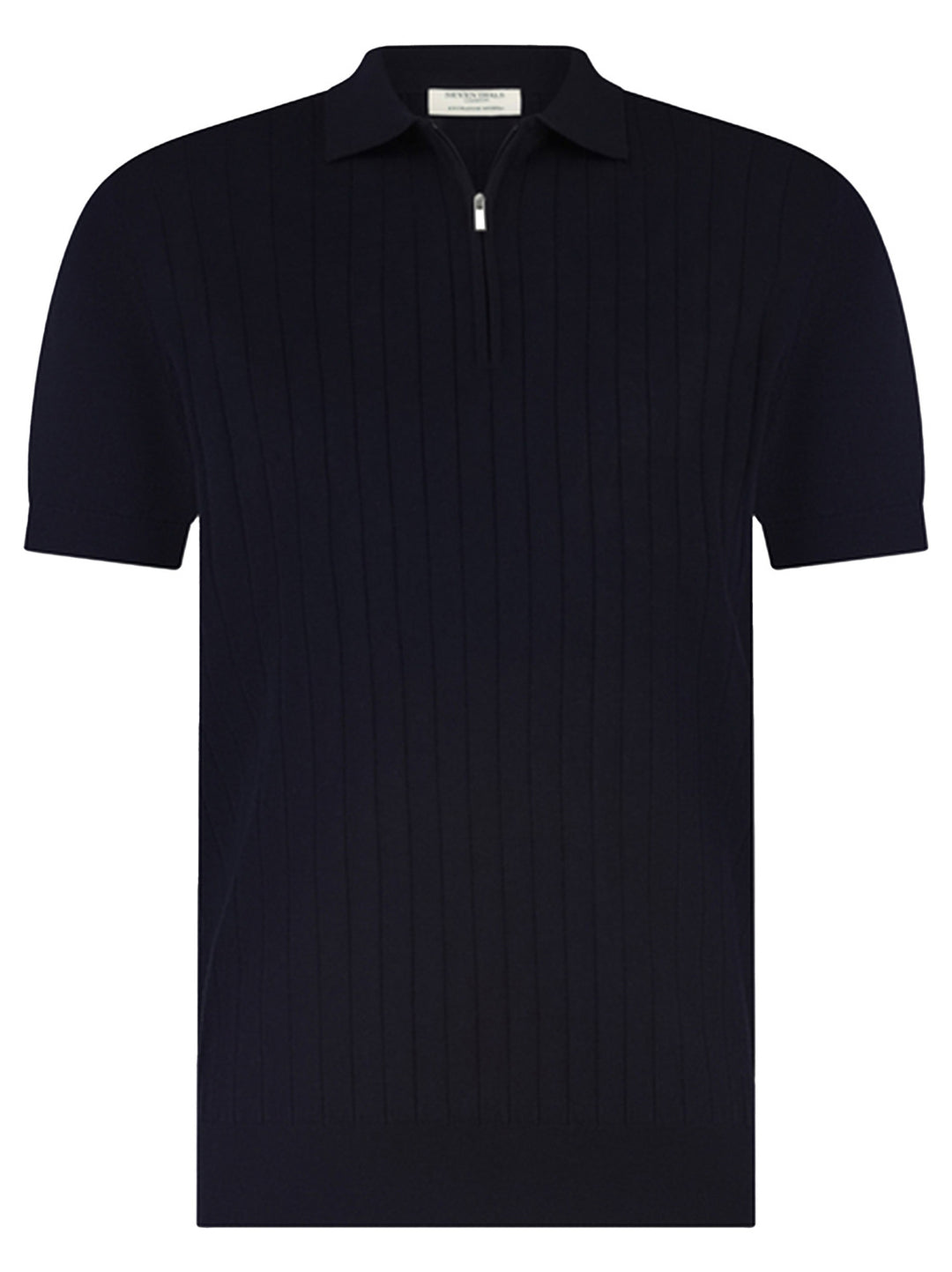 Seven Dials Brentt wollen polo met rits – Blauw-100% wol-HEREN POLO'S & T-SHIRTS-Blauw