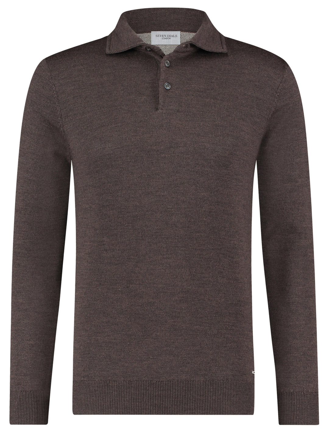Seven Dials Polo Lange Mouw Cooper – Bruin-100% merino wol-HEREN POLO'S & T-SHIRTS-Bruin