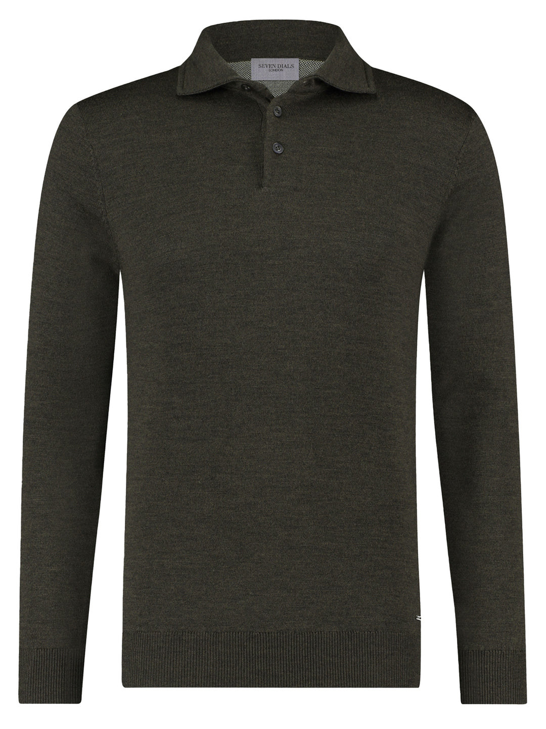 Seven Dials Trui Knoopkraag Cooper – Groen-100% merino wol-HEREN TRUIEN & VESTEN-Groen