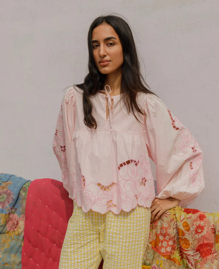 SISSEL EDELBO Coral Top Cherry Blossom-100% organische katoen -DAMES TOPS & BLOUSES-Roze