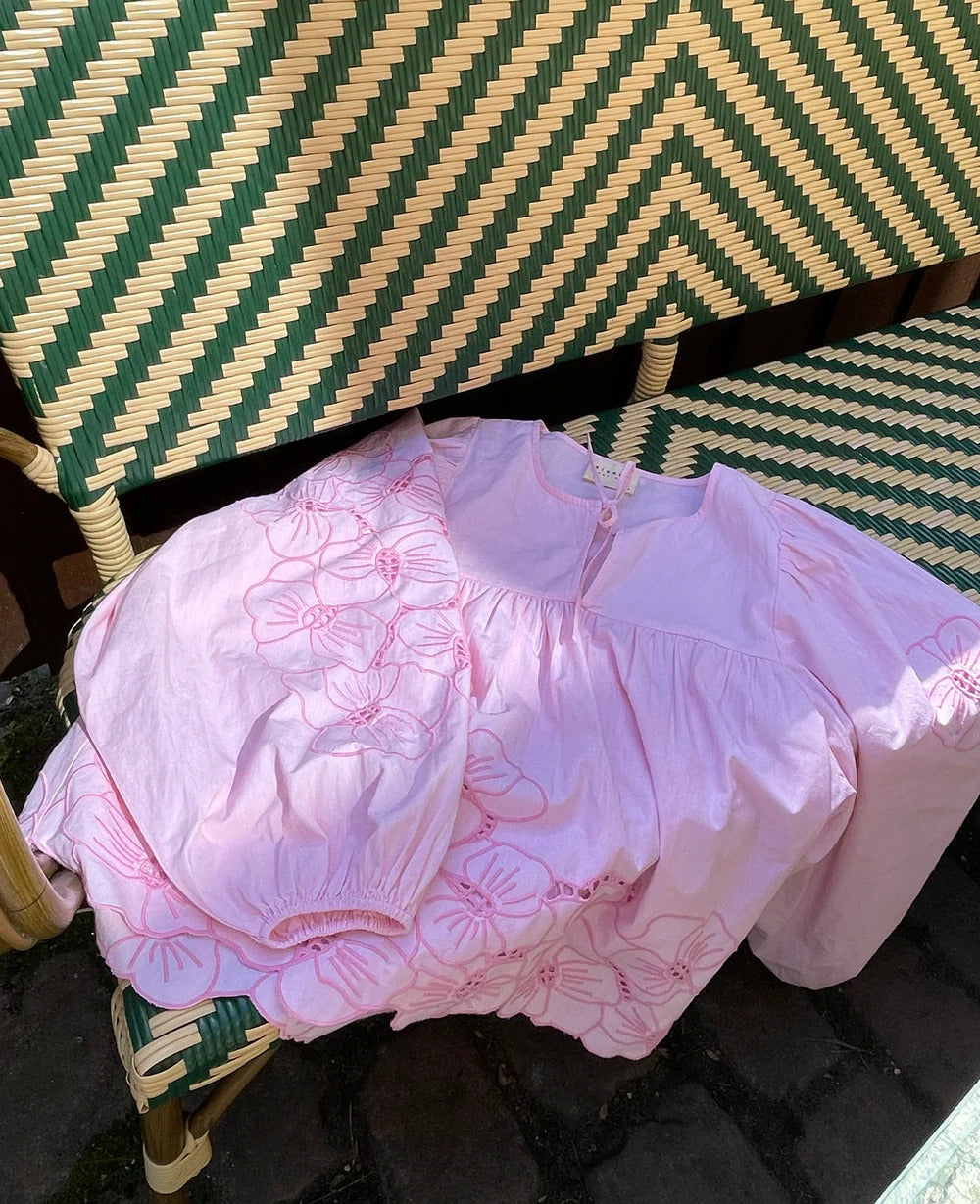 SISSEL EDELBO Coral Top Cherry Blossom-100% organische katoen -DAMES TOPS & BLOUSES-Roze