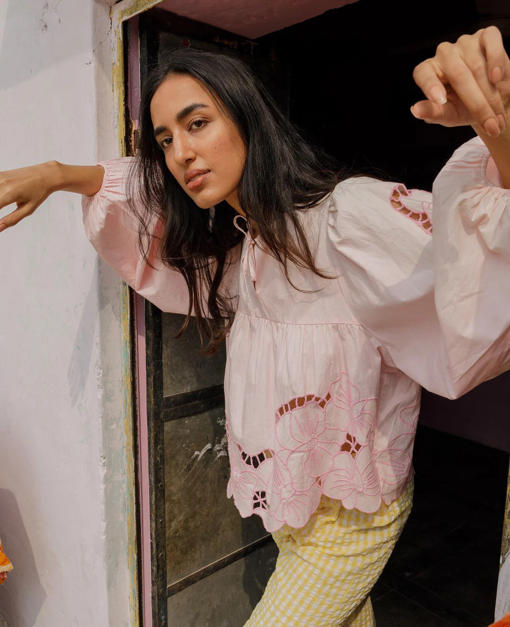 SISSEL EDELBO Coral Top Cherry Blossom-100% organische katoen -DAMES TOPS & BLOUSES-Roze