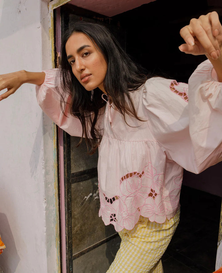 SISSEL EDELBO Coral Top Cherry Blossom-100% organische katoen -DAMES TOPS & BLOUSES-Roze