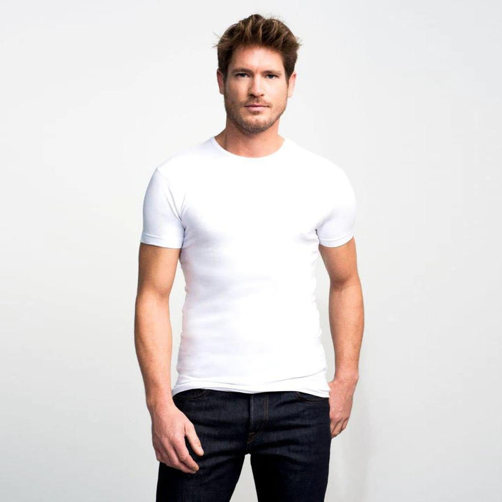 Slater stretch ronde hals 6500-95% katoen 5% elastaan-HEREN ONDER- EN BADMODE-Wit