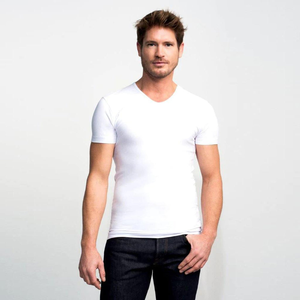 Slater stretch V-hals 6600-95% katoen 5% elastaan-HEREN ONDER- EN BADMODE-Wit
