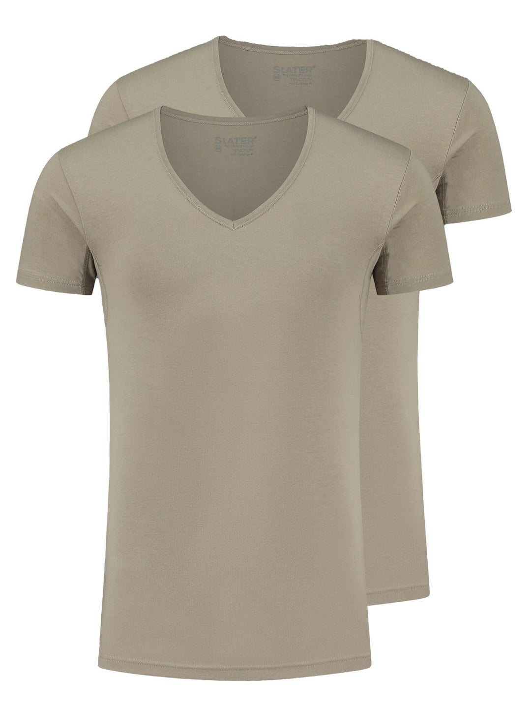 Slater T-Shirt V-hals – Khaki-68% TENCEL, 28% katoen, 4% elastaan-HEREN ONDER- EN BADMODE-Beige