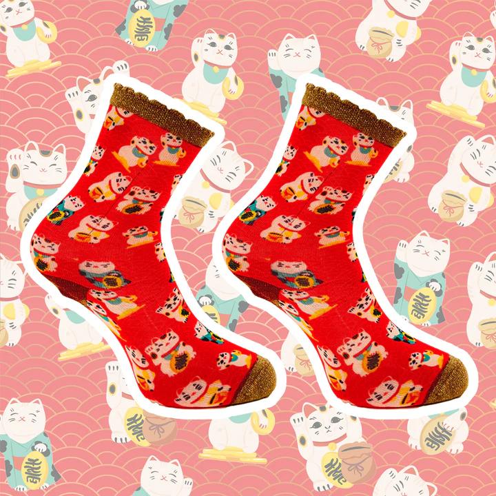 SOCK MY FEET lucky cat-40% biologisch katoen, 35% gerecycled polyester, 21% gerecycled polyamide, 2% gemetalliseerde vezels, 2% elastaan-DAMES ONDER- EN BADMODE-Rood