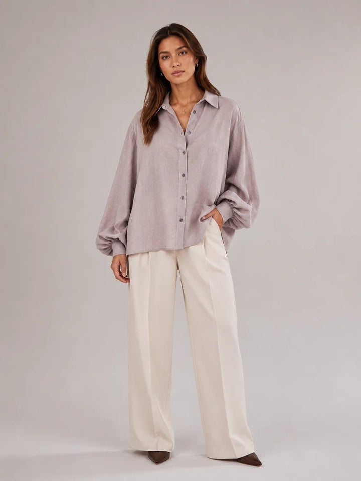 SoSUE Antonia Flanellen Blouse – Grijs-100% katoen-DAMES TOPS & BLOUSES-Grijs