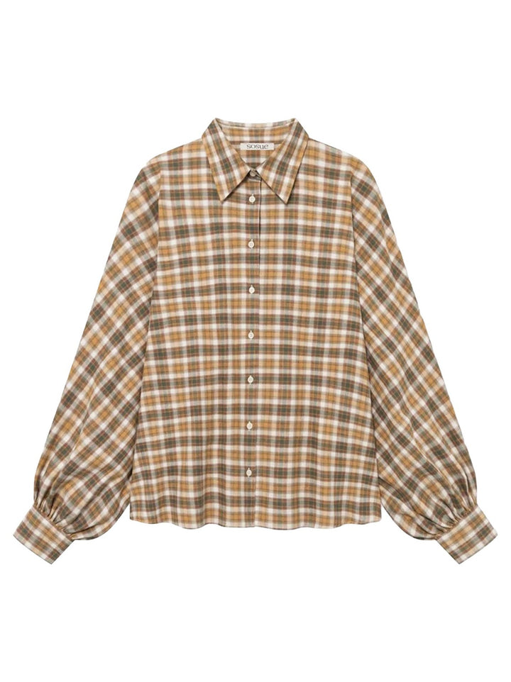SoSUE Antonia Flanellen Ruitblouse – Bruin-100% katoen-DAMES TOPS & BLOUSES-Bruin