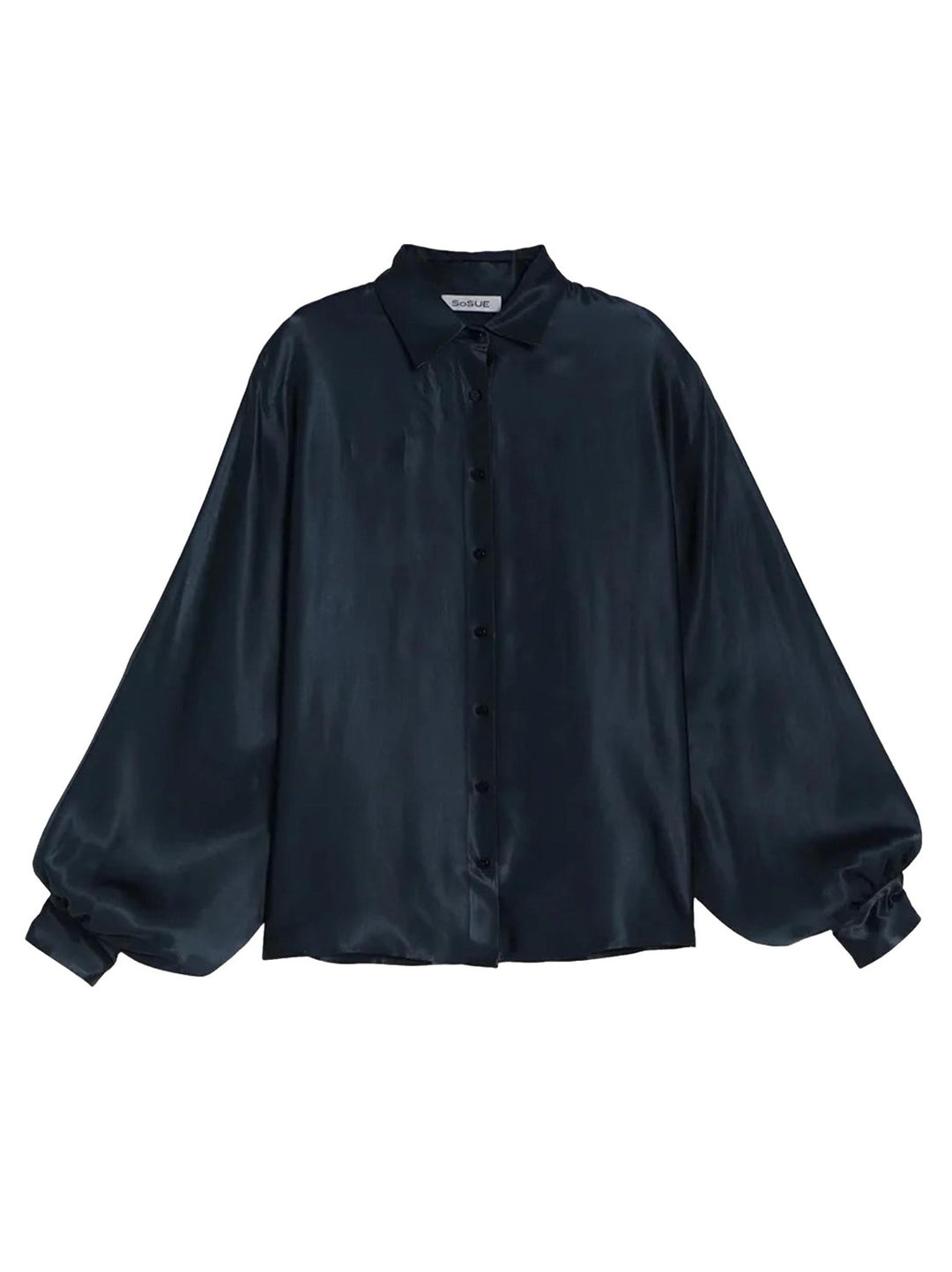 SoSUE Antonia Shiny Blouse – Blauw-60% rayon, 40% viscose-DAMES TOPS & BLOUSES-Blauw