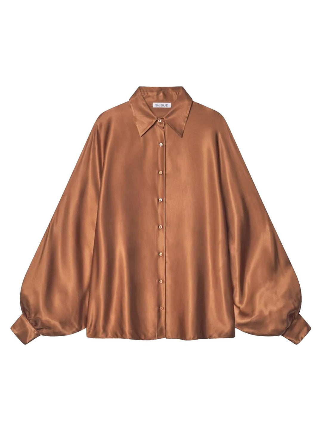 SoSUE Antonia Shiny Blouse – Bruin-60% rayon, 40% viscose-DAMES TOPS & BLOUSES-Bruin