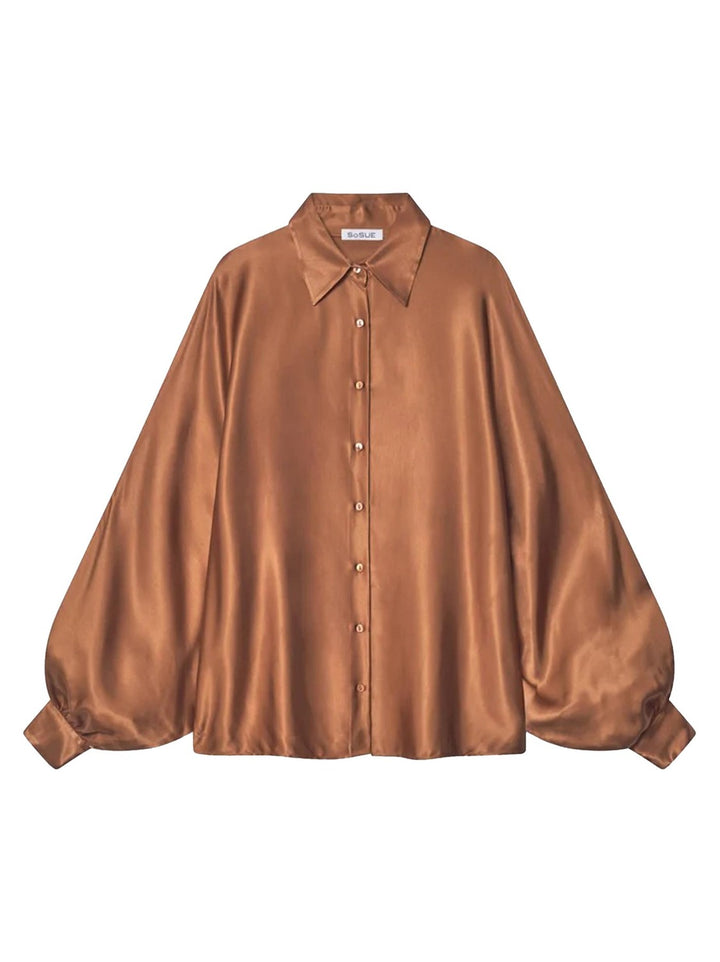 SoSUE Antonia Shiny Blouse – Bruin-60% rayon, 40% viscose-DAMES TOPS & BLOUSES-Bruin