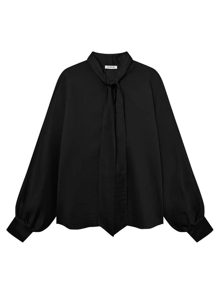SoSUE Antonia Strikblouse – Zwart-85% lyocell, 15% polyester-DAMES TOPS & BLOUSES-Zwart