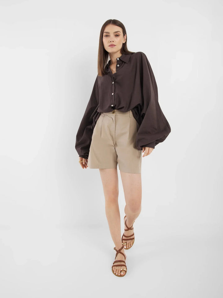 SoSUE Antonia Voile Blouse – Bruin-100% katoen-DAMES TOPS & BLOUSES-Bruin