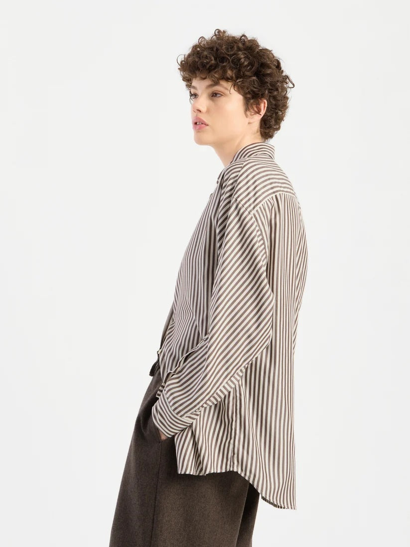 SoSUE Blouse Husband Grote Strepen – Bruin-100% Tencel-DAMES TOPS & BLOUSES-Bruin