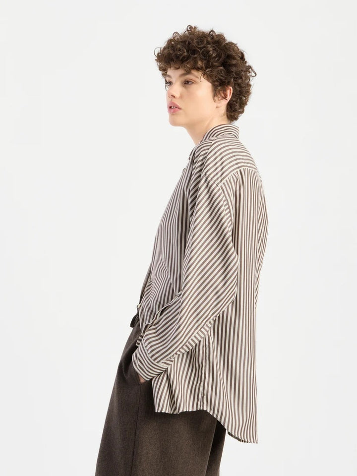 SoSUE Blouse Husband Grote Strepen – Bruin-100% Tencel-DAMES TOPS & BLOUSES-Bruin