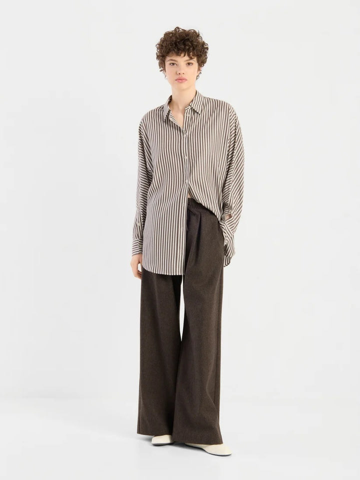 SoSUE Blouse Husband Grote Strepen – Bruin-100% Tencel-DAMES TOPS & BLOUSES-Bruin