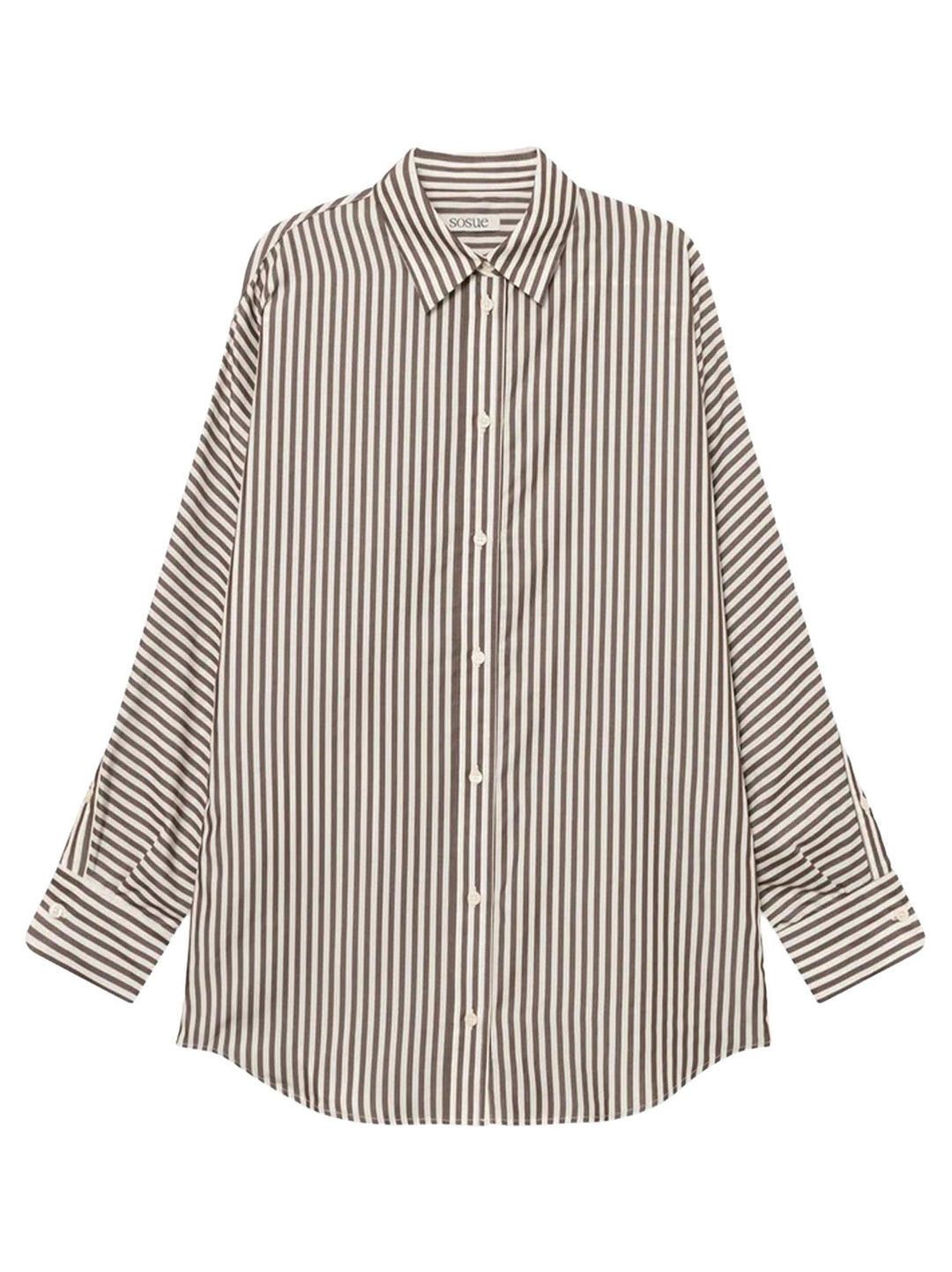 SoSUE Blouse Husband Grote Strepen – Bruin-100% Tencel-DAMES TOPS & BLOUSES-Bruin