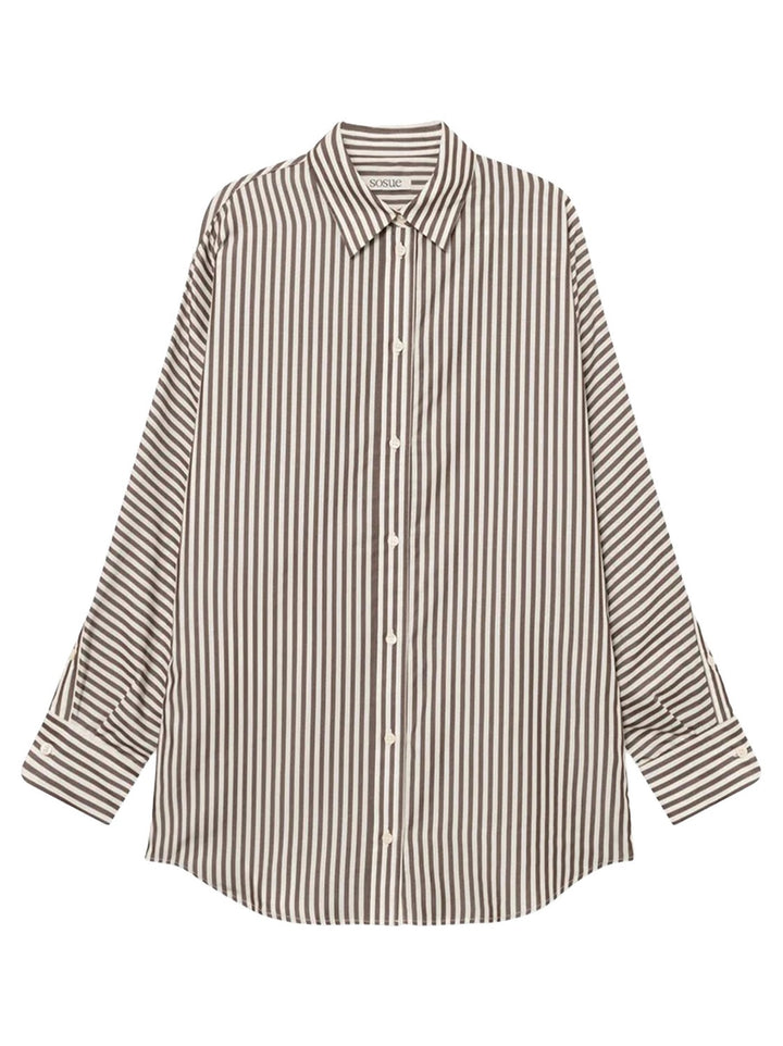 SoSUE Blouse Husband Grote Strepen – Bruin-100% Tencel-DAMES TOPS & BLOUSES-Bruin