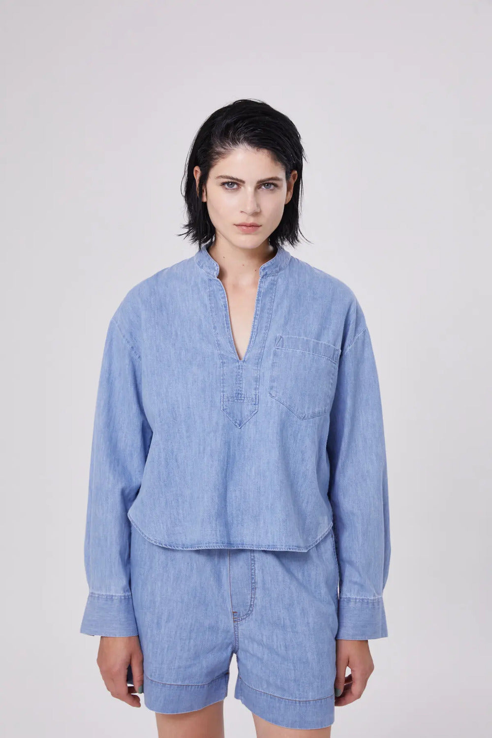 SoSUE blouse Polo Denim-100% Katoen-DAMES TOPS & BLOUSES-Blauw