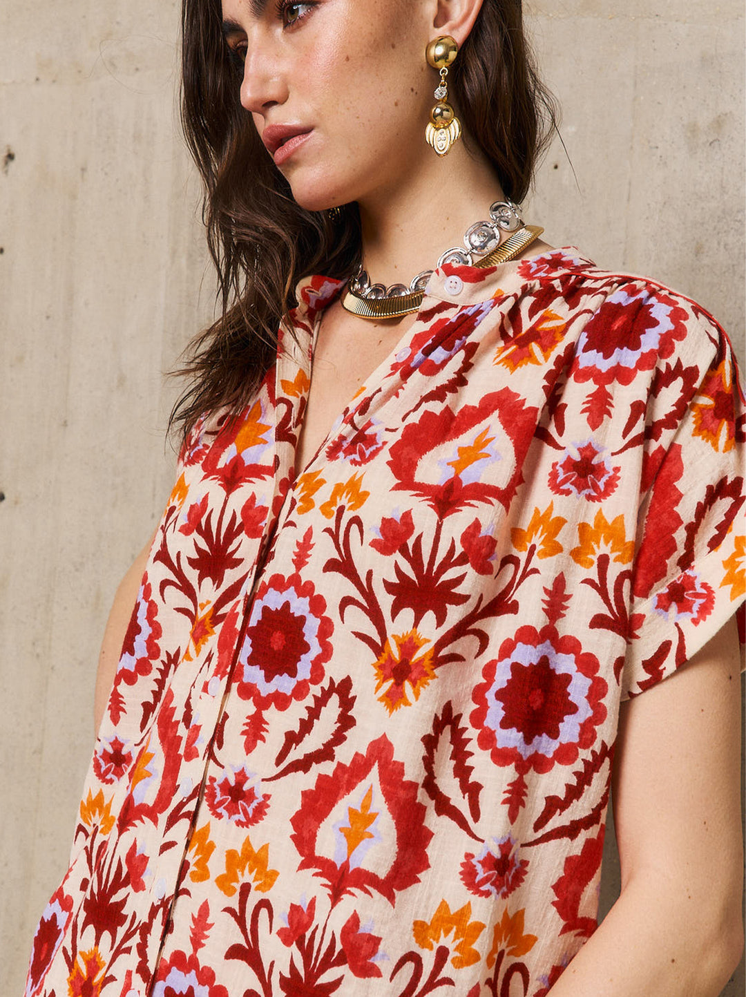 Stella Forest blouse korte mouw  Yucatan-65% Katoen<br />35% Viscose-DAMES TOPS & BLOUSES-Rood