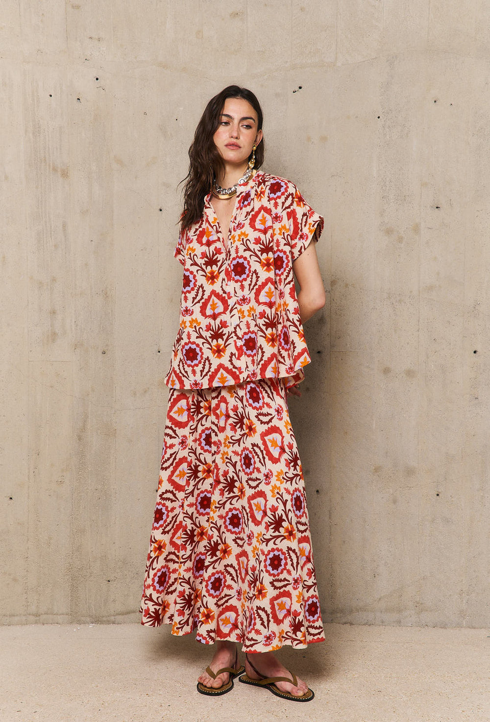 Stella Forest blouse korte mouw  Yucatan-65% Katoen<br />35% Viscose-DAMES TOPS & BLOUSES-Rood