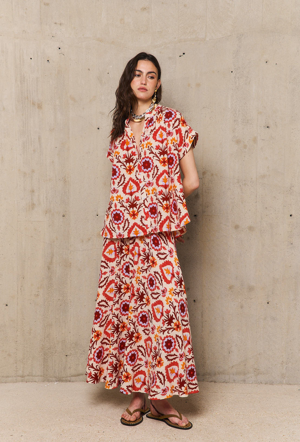 Stella Forest blouse korte mouw  Yucatan-65% Katoen<br />35% Viscose-DAMES TOPS & BLOUSES-Rood