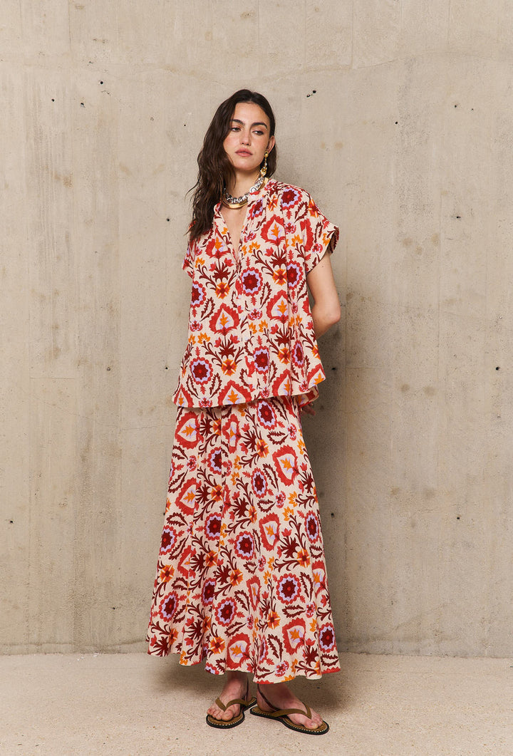 Stella Forest blouse korte mouw  Yucatan-65% Katoen<br />35% Viscose-DAMES TOPS & BLOUSES-Rood