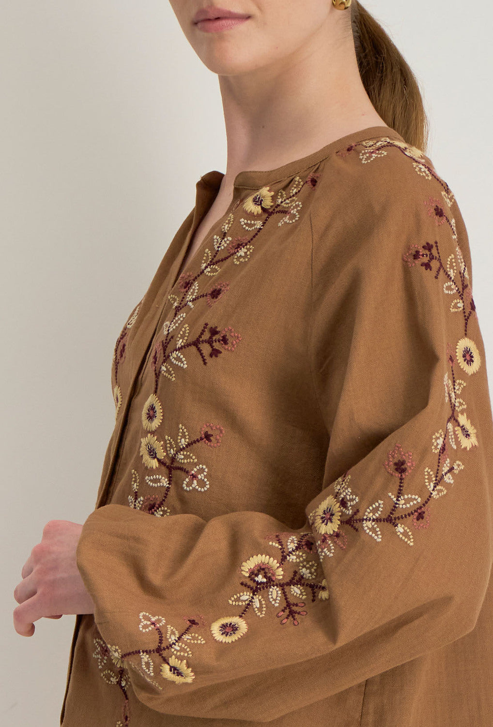 Stella Forest Blouse Lange Mouw – Bruin-98% katoen, 2% polyester-DAMES TOPS & BLOUSES-Bruin