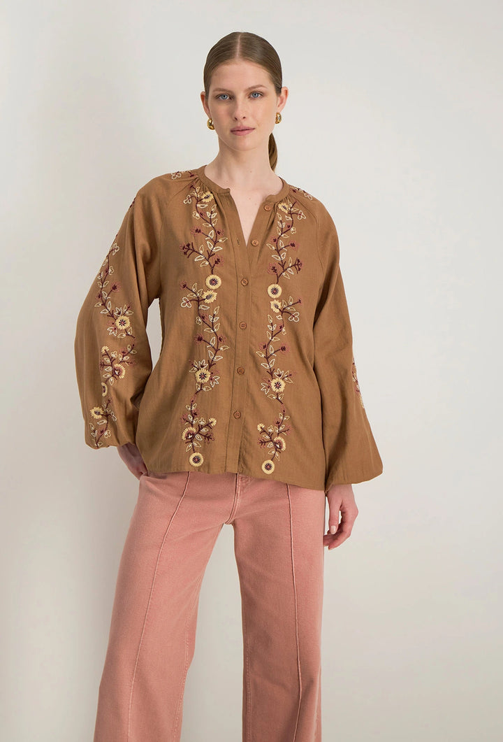 Stella Forest Blouse Lange Mouw – Bruin-98% katoen, 2% polyester-DAMES TOPS & BLOUSES-Bruin