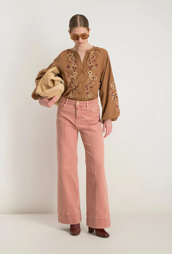 Stella Forest Blouse Lange Mouw – Bruin-98% katoen, 2% polyester-DAMES TOPS & BLOUSES-Bruin