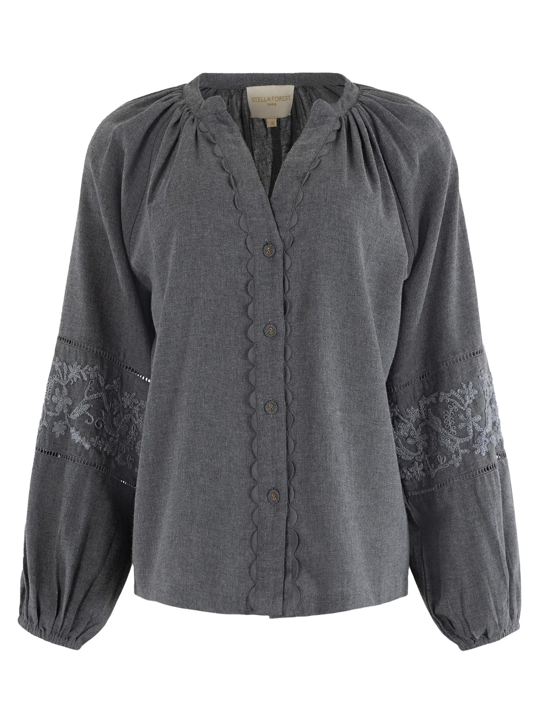 Stella Forest Blouse Lange Mouw – Grijs-70% katoen, 30% polyester-DAMES TOPS & BLOUSES-Grijs