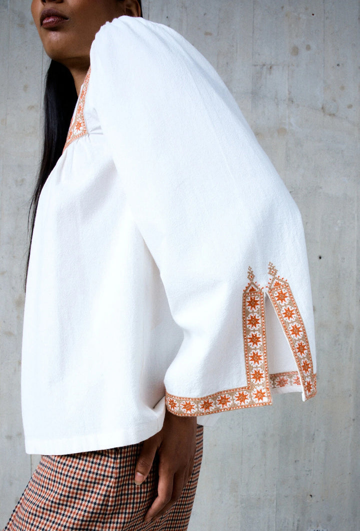 Stella Forest GALATEE losse korte blouse-100% cotton-DAMES TOPS & BLOUSES-Wit