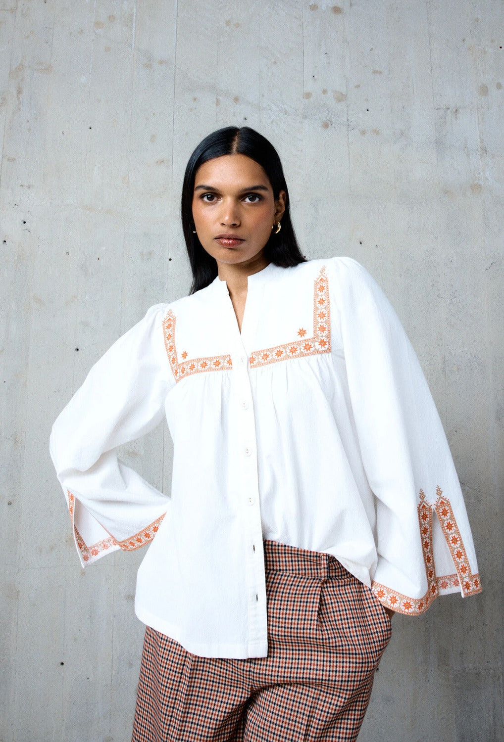 Stella Forest GALATEE losse korte blouse-100% cotton-DAMES TOPS & BLOUSES-Wit