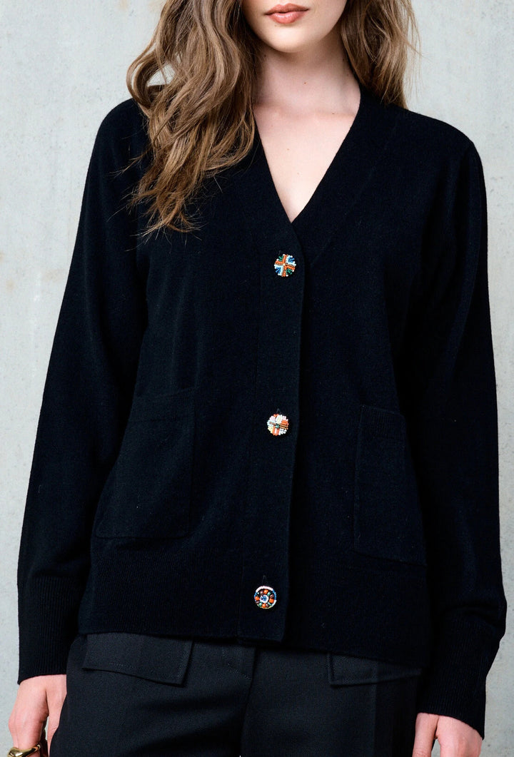 Stella Forest KATIE merino vest met zakken-100% merino wool-DAMES TRUIEN & VESTEN-Zwart