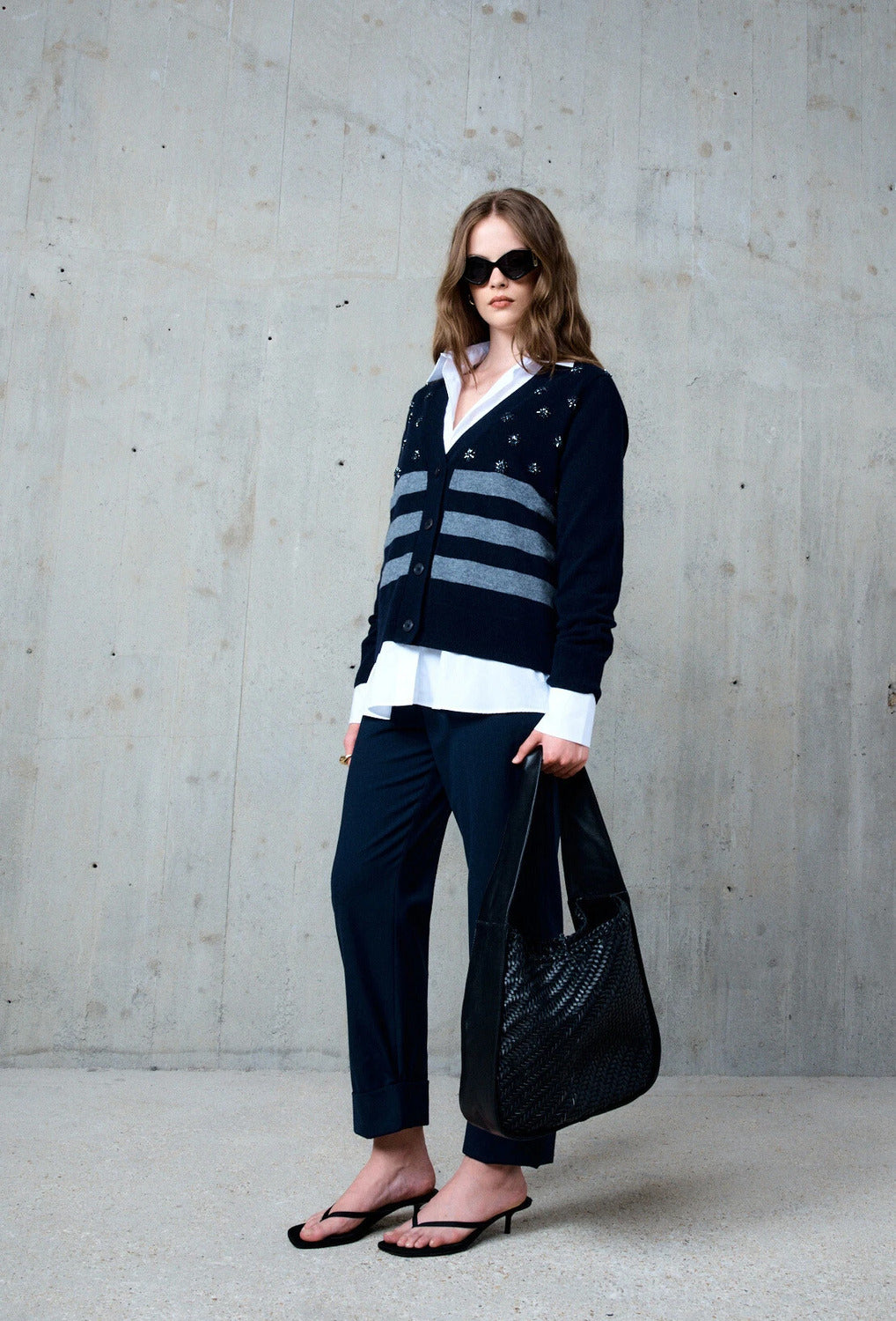 Stella Forest LILOU Ruim V-hals vest van wol-100% merino wool-DAMES TRUIEN & VESTEN-Blauw