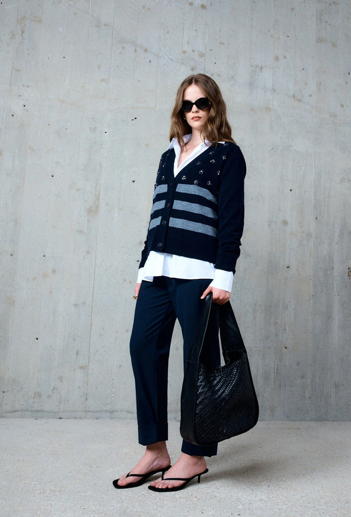 Stella Forest LILOU Ruim V-hals vest van wol-100% merino wool-DAMES TRUIEN & VESTEN-Blauw