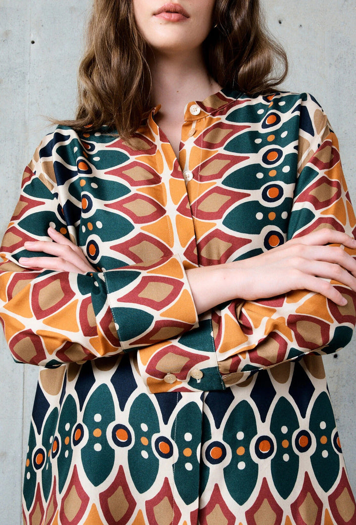 Stella Forest recht gesneden gedrukt overhemd-100% viscose-DAMES TOPS & BLOUSES-Groen