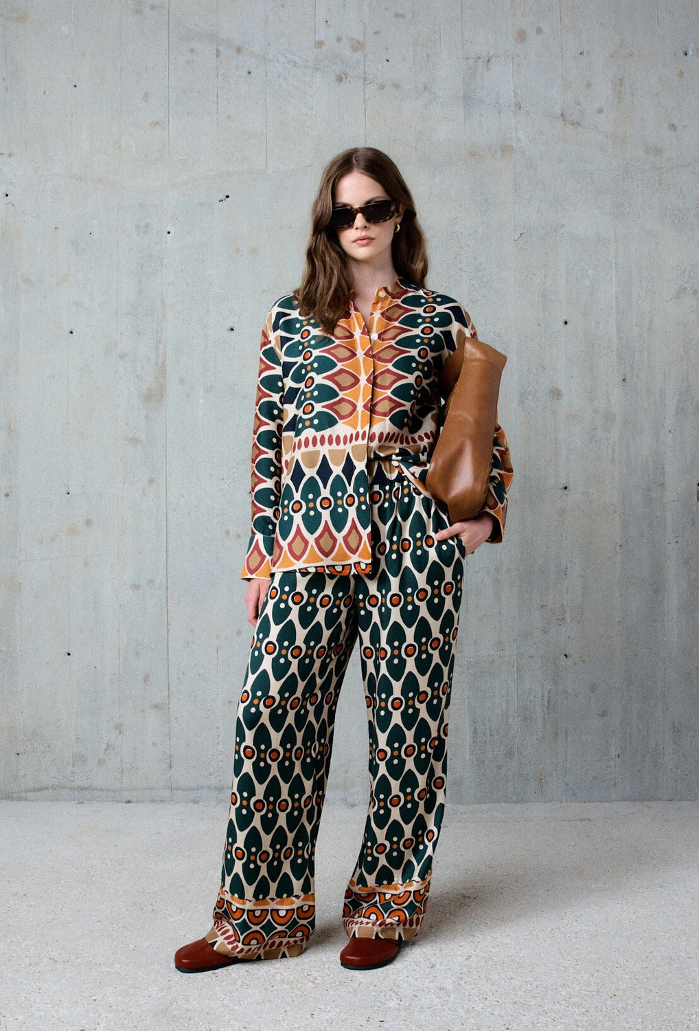 Stella Forest recht gesneden gedrukt overhemd-100% viscose-DAMES TOPS & BLOUSES-Groen