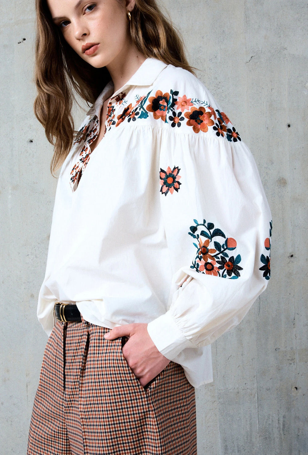 Stella Forest SERENA geborduurde oversized tuniek-100% Katoen-DAMES TOPS & BLOUSES-Wit