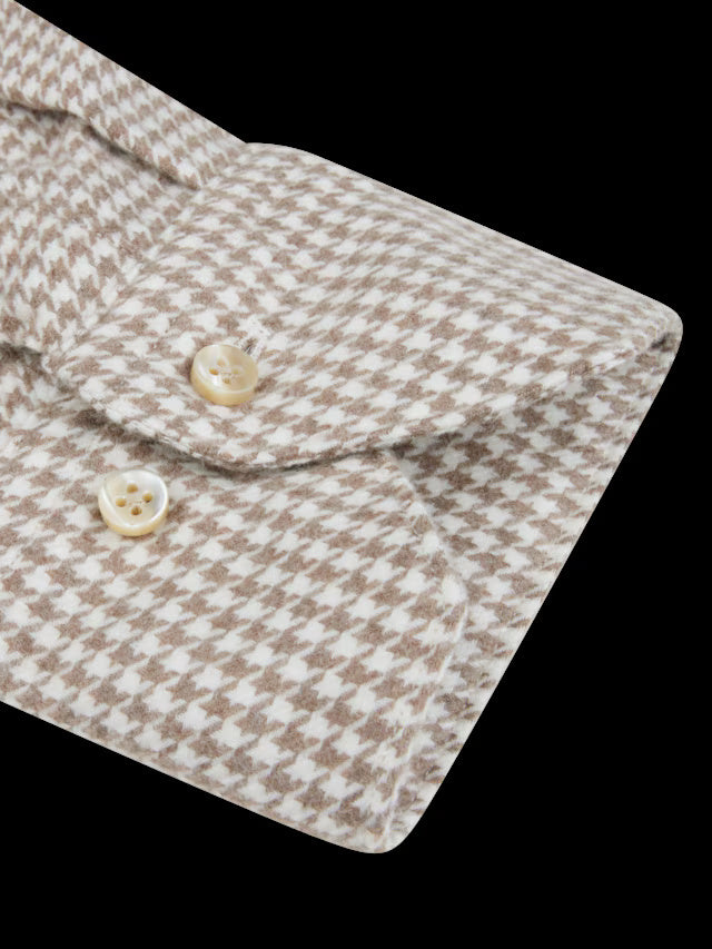 Stenstroms body fit licht beige flanellen shirt-100% katoen-HEREN SHIRTS-Beige