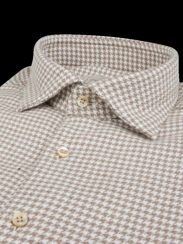 Stenstroms body fit licht beige flanellen shirt-100% katoen-HEREN SHIRTS-Beige