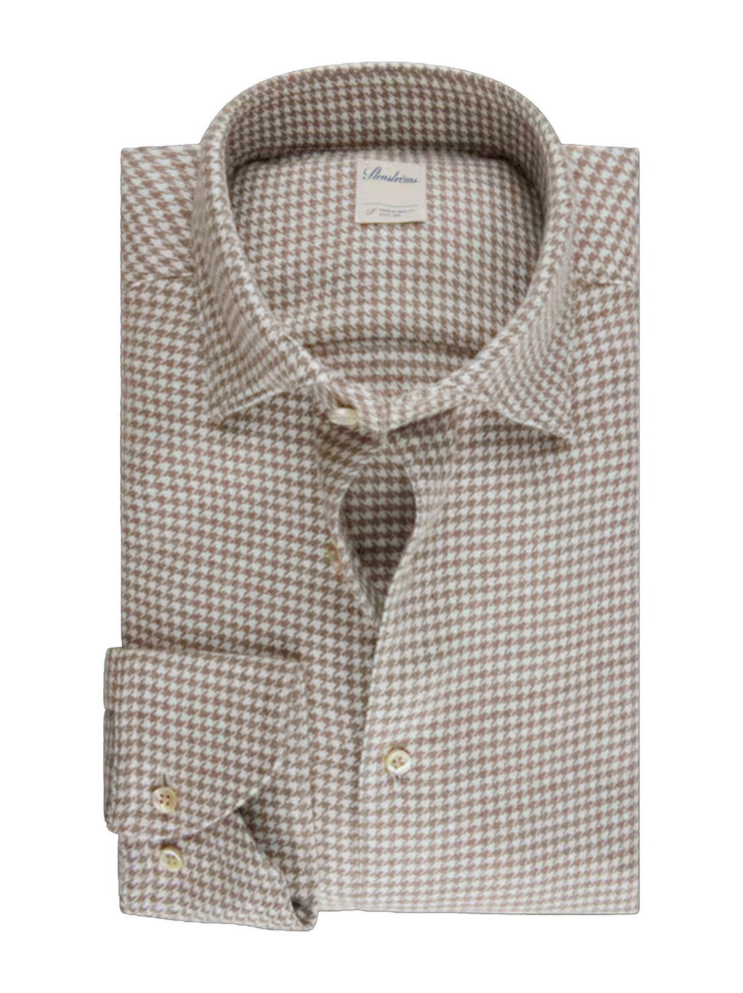 Stenstroms body fit licht beige flanellen shirt-100% katoen-HEREN SHIRTS-Beige