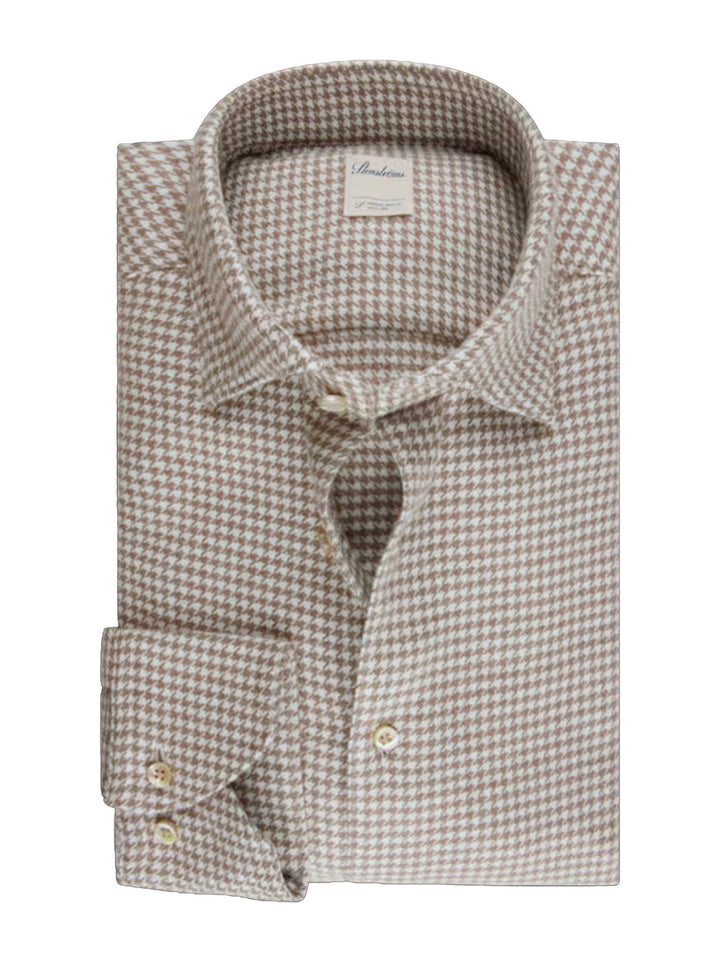 Stenstroms body fit licht beige flanellen shirt-100% katoen-HEREN SHIRTS-Beige