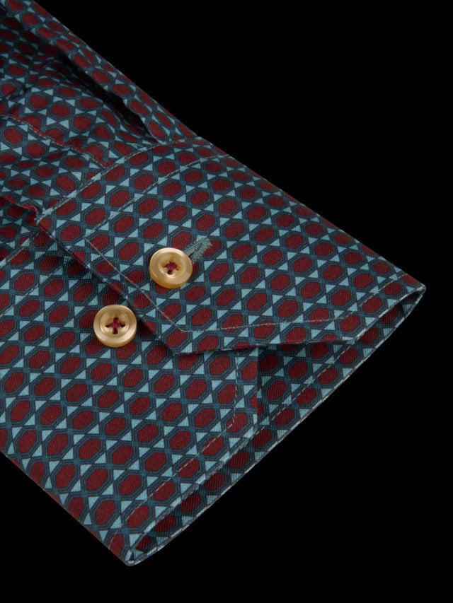 Stenstroms body fit shirt twill met patroon-100% katoen-HEREN SHIRTS-Blauw